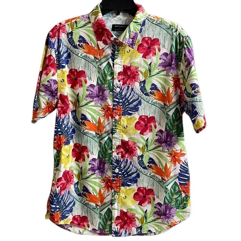 OCEAN CURRENT Men’s Tropical Hawaiian Short Sleeve Button Down Shirt Size Large